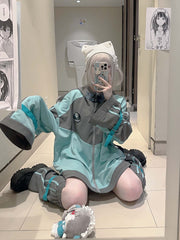 Green and Grey Contrast Casual Jacket