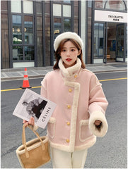 Pink Fur Integrated Lamb Fur Coat