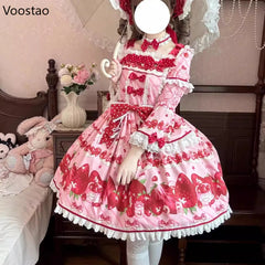 Strawberry Print Tea Party One Piece Dress