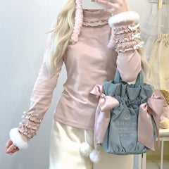 Bow Ruffles Lace Patchwork Sweet Cute Tees