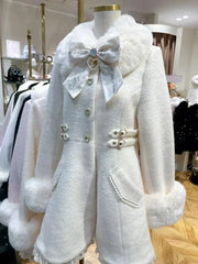 Sweet Bow Medium Long Woolen Coat