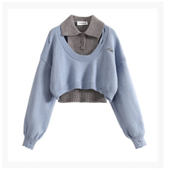 Winter Two Piece Sets Long Sleeve Crop Sweater Knitwear