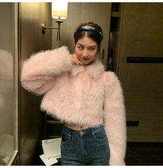 Kawaii Fashion Womens Short Cut Faux Fur Winter Coat