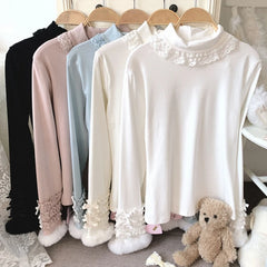 Bow Ruffles Lace Patchwork Sweet Cute Tees