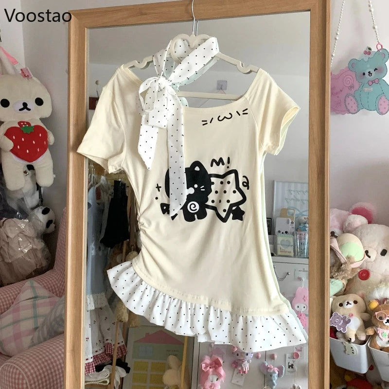 Kawaii Cat Print T-Shirts