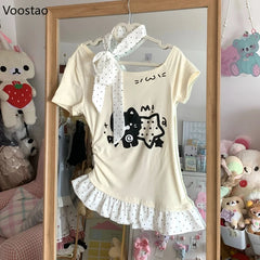 Kawaii Cat Print T-Shirts