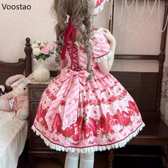 Strawberry Print Tea Party One Piece Dress