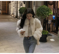 Kawaii Fashion Womens Short Cut Faux Fur Winter Coat