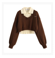 Winter Two Piece Sets Long Sleeve Crop Sweater Knitwear