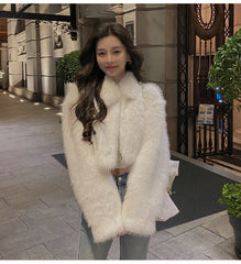 Kawaii Fashion Womens Short Cut Faux Fur Winter Coat