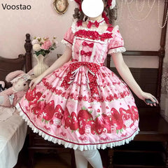 Strawberry Print Tea Party One Piece Dress