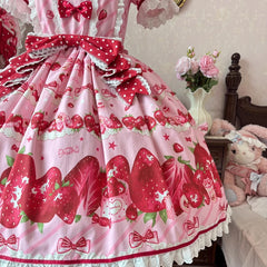 Strawberry Print Tea Party One Piece Dress