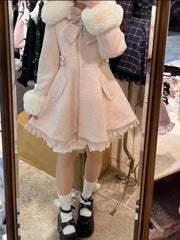 Sweet Bow Medium Long Woolen Coat