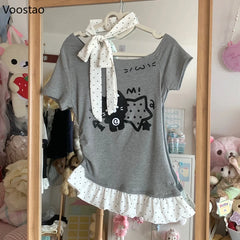 Kawaii Cat Print T-Shirts