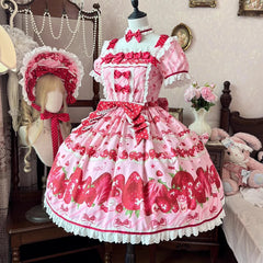 Strawberry Print Tea Party One Piece Dress