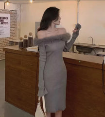 Off Shoulder Casual Fluffy Dress