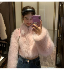 Kawaii Fashion Womens Short Cut Faux Fur Winter Coat