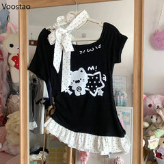 Kawaii Cat Print T-Shirts