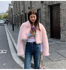 Kawaii Fashion Womens Short Cut Faux Fur Winter Coat