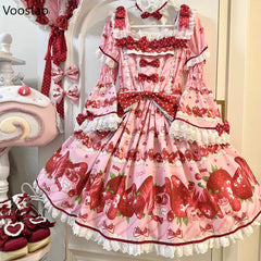 Strawberry Print Tea Party One Piece Dress