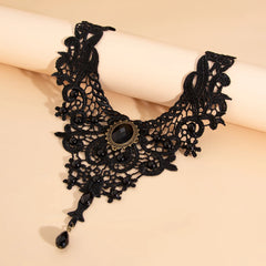 New Vintage Gem Black Lace Bead Necklace