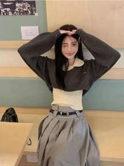 Winter Two Piece Sets Long Sleeve Crop Sweater Knitwear