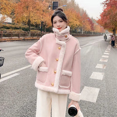 Pink Fur Integrated Lamb Fur Coat
