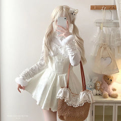 Bow Ruffles Lace Patchwork Sweet Cute Tees
