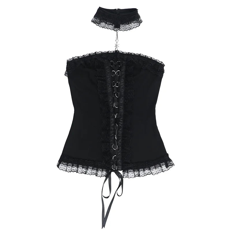 Goth Dark Slim Bandage Backless Tank Top