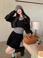 Winter Two Piece Sets Long Sleeve Crop Sweater Knitwear