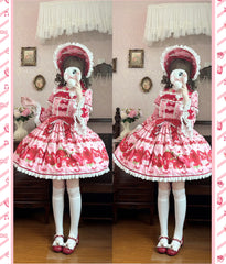 Strawberry Print Tea Party One Piece Dress