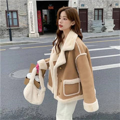 Pink Fur Integrated Lamb Fur Coat