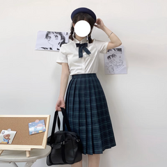 Dark Green Plaid Pleated Skirt