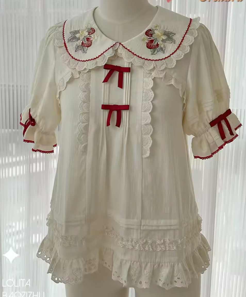 Sweet Strawberry Embroidered Lolita Blouse