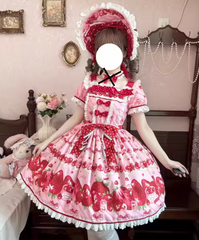 Strawberry Print Tea Party One Piece Dress