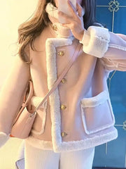 Pink Fur Integrated Lamb Fur Coat
