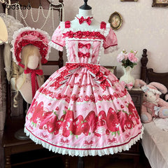 Strawberry Print Tea Party One Piece Dress