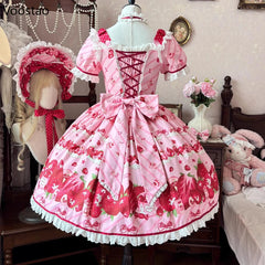 Strawberry Print Tea Party One Piece Dress