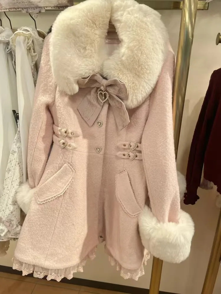 Sweet Bow Medium Long Woolen Coat