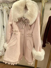 Sweet Bow Medium Long Woolen Coat