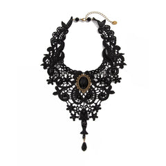 New Vintage Gem Black Lace Bead Necklace