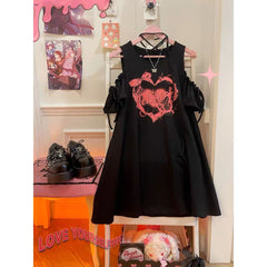 Ember Heart Bow Strappy Off-Shoulder Dress